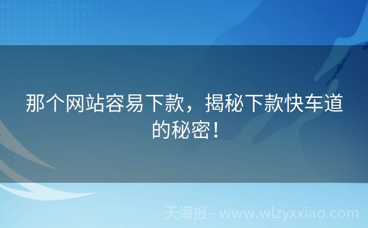 那个网站容易下款，揭秘下款快车道的秘密！
