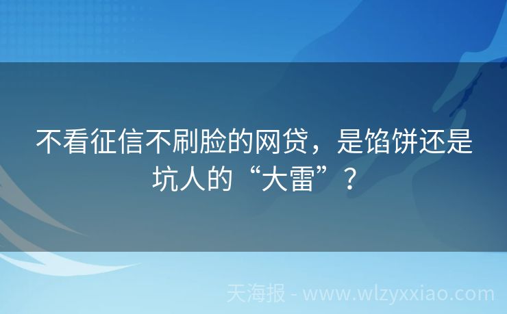 不看征信不刷脸的网贷，是馅饼还是坑人的“大雷”？