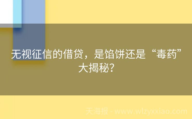 无视征信的借贷，是馅饼还是“毒药”大揭秘？