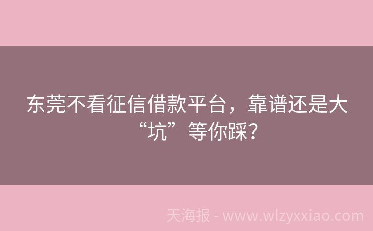 东莞不看征信借款平台，靠谱还是大“坑”等你踩？