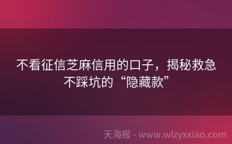 不看征信芝麻信用的口子，揭秘救急不踩坑的“隐藏款”