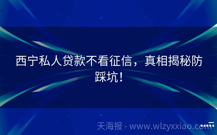 西宁私人贷款不看征信，真相揭秘防踩坑！