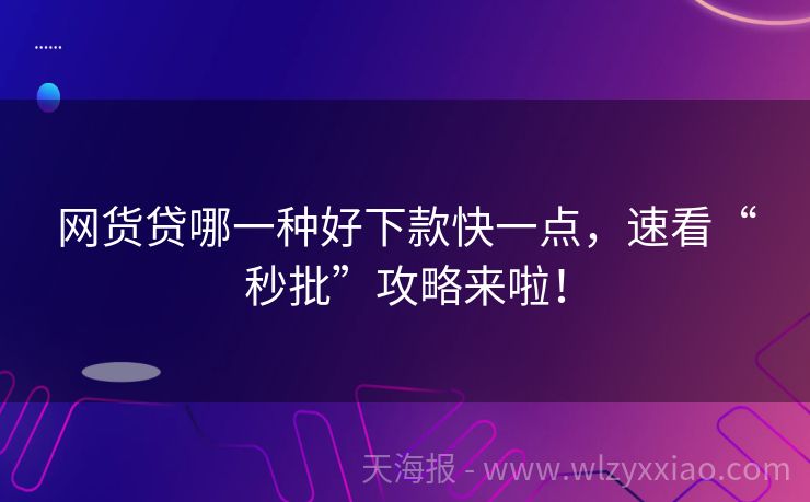 网货贷哪一种好下款快一点，速看“秒批”攻略来啦！