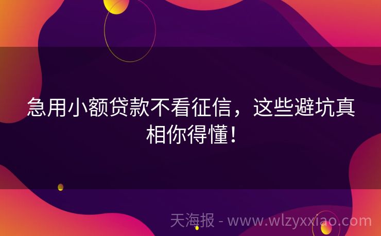 急用小额贷款不看征信，这些避坑真相你得懂！