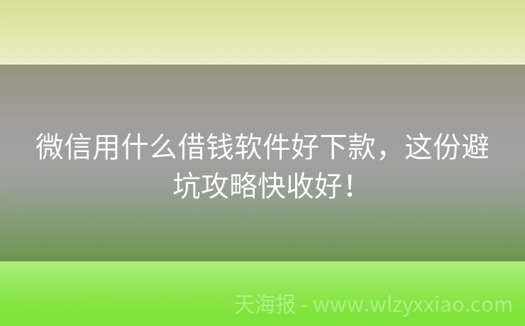 微信用什么借钱软件好下款，这份避坑攻略快收好！