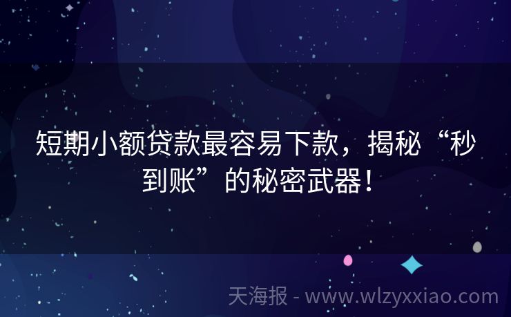 短期小额贷款最容易下款，揭秘“秒到账”的秘密武器！