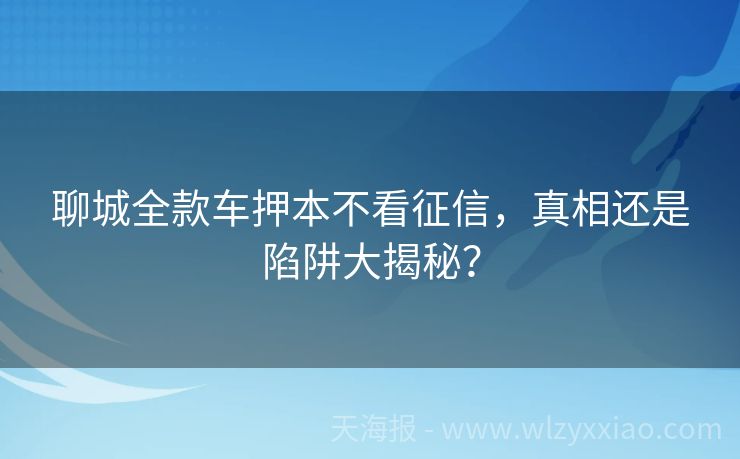聊城全款车押本不看征信，真相还是陷阱大揭秘？