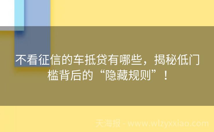 不看征信的车抵贷有哪些，揭秘低门槛背后的“隐藏规则”！