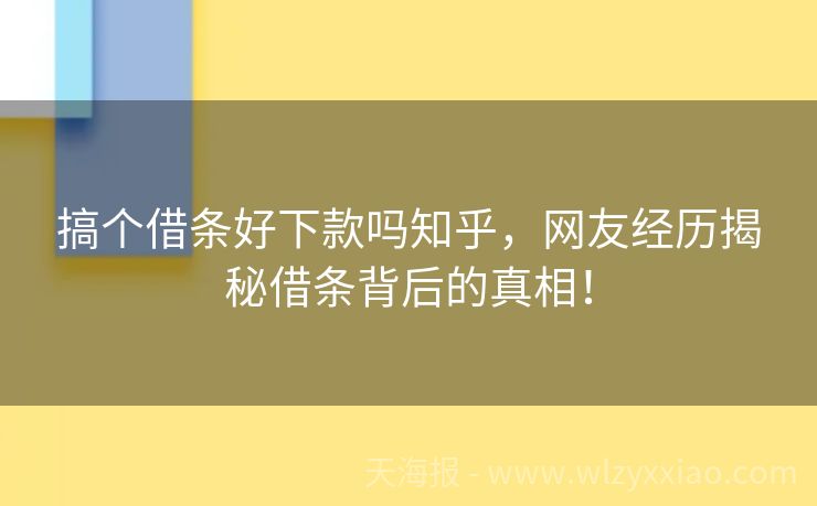 搞个借条好下款吗知乎，网友经历揭秘借条背后的真相！