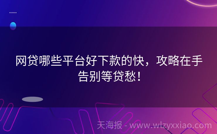网贷哪些平台好下款的快，攻略在手告别等贷愁！