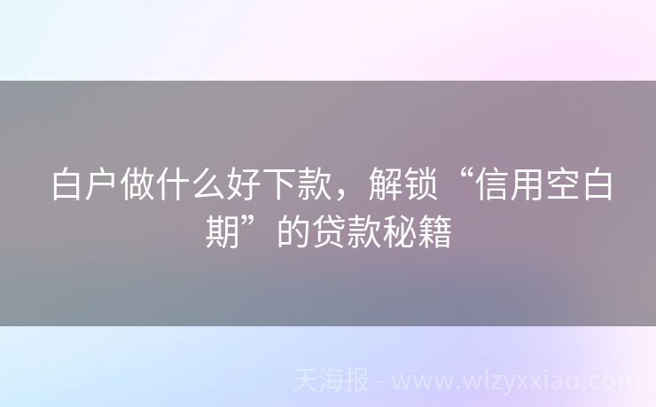白户做什么好下款，解锁“信用空白期”的贷款秘籍
