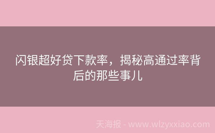 闪银超好贷下款率，揭秘高通过率背后的那些事儿