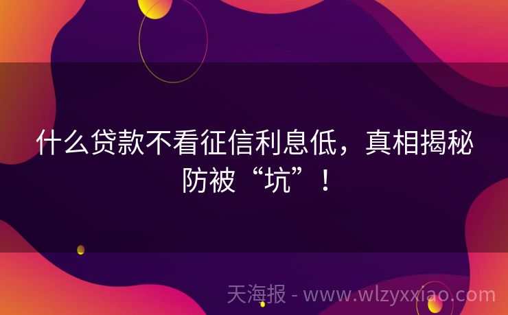 什么贷款不看征信利息低，真相揭秘防被“坑”！