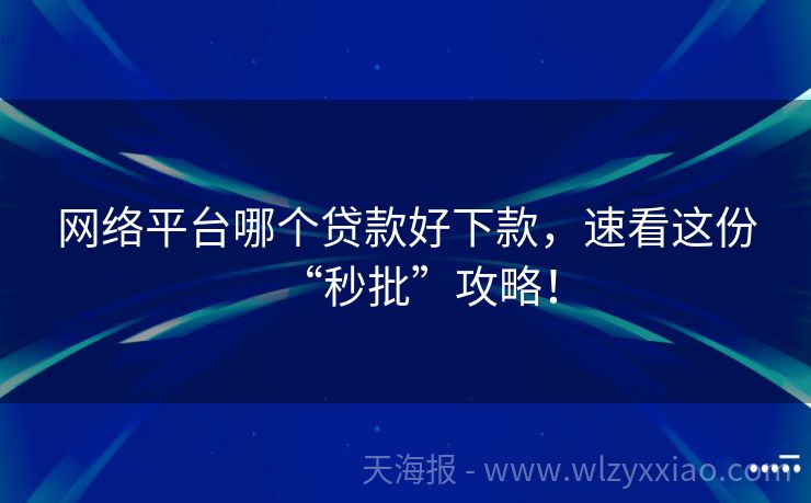 网络平台哪个贷款好下款，速看这份“秒批”攻略！