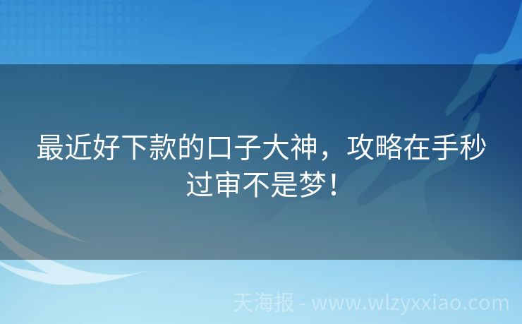 最近好下款的口子大神，攻略在手秒过审不是梦！