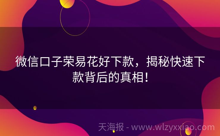 微信口子荣易花好下款，揭秘快速下款背后的真相！