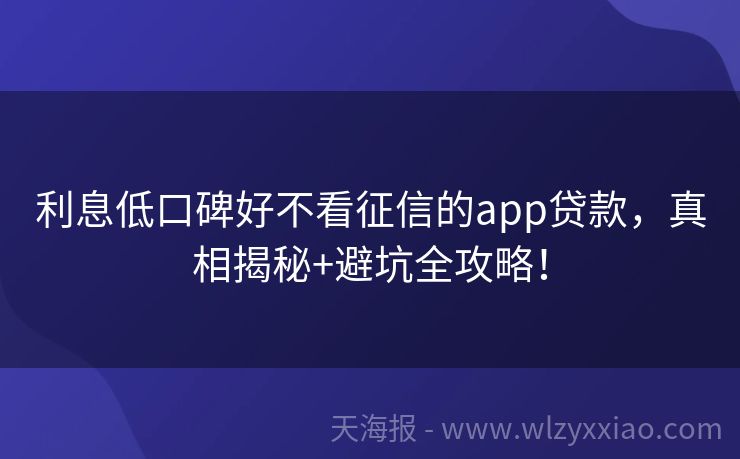 利息低口碑好不看征信的app贷款，真相揭秘+避坑全攻略！