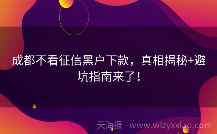 成都不看征信黑户下款，真相揭秘+避坑指南来了！