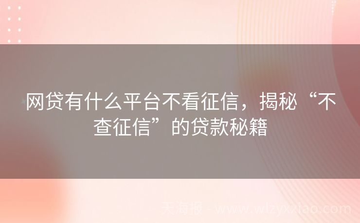 网贷有什么平台不看征信，揭秘“不查征信”的贷款秘籍