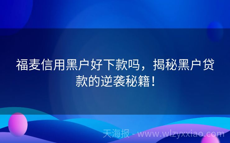 福麦信用黑户好下款吗，揭秘黑户贷款的逆袭秘籍！