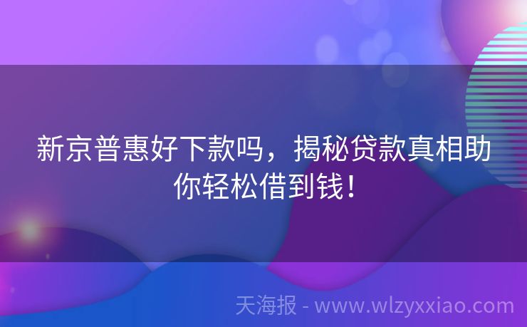新京普惠好下款吗，揭秘贷款真相助你轻松借到钱！