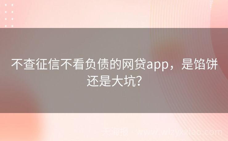 不查征信不看负债的网贷app，是馅饼还是大坑？