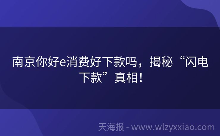 南京你好e消费好下款吗，揭秘“闪电下款”真相！