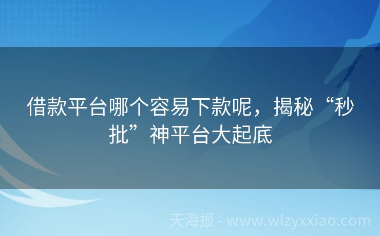 借款平台哪个容易下款呢，揭秘“秒批”神平台大起底