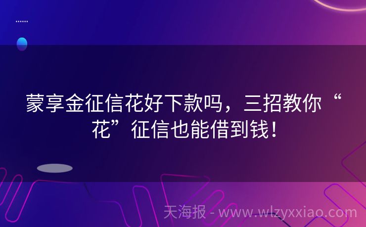 蒙享金征信花好下款吗，三招教你“花”征信也能借到钱！