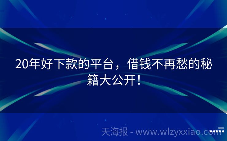 20年好下款的平台，借钱不再愁的秘籍大公开！