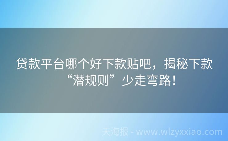 贷款平台哪个好下款贴吧，揭秘下款“潜规则”少走弯路！