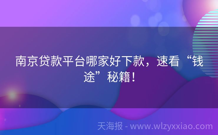 南京贷款平台哪家好下款，速看“钱途”秘籍！