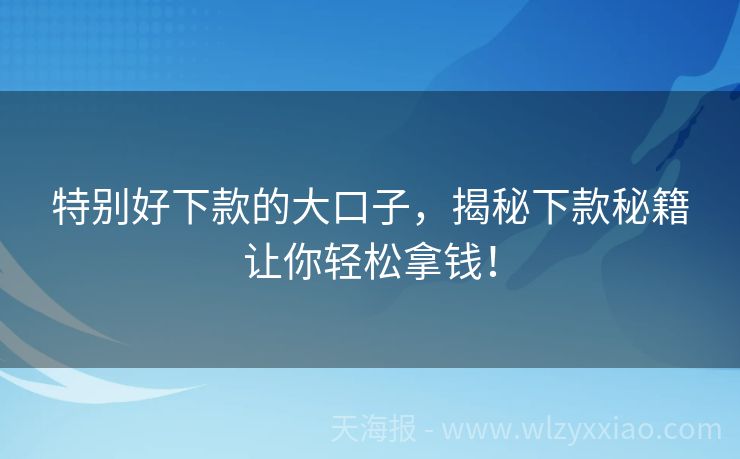 特别好下款的大口子，揭秘下款秘籍让你轻松拿钱！