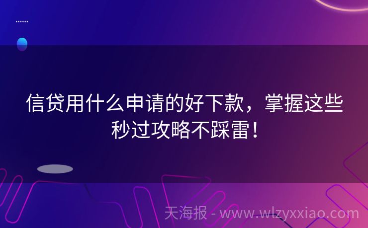 信贷用什么申请的好下款，掌握这些秒过攻略不踩雷！