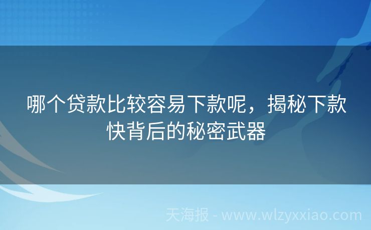 哪个贷款比较容易下款呢，揭秘下款快背后的秘密武器