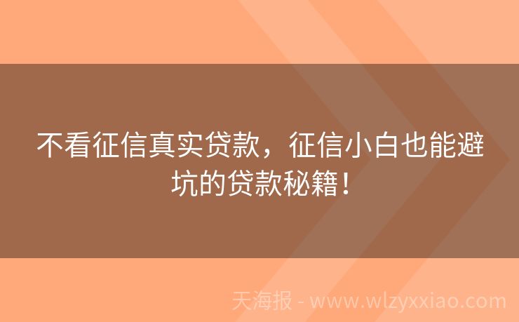 不看征信真实贷款，征信小白也能避坑的贷款秘籍！