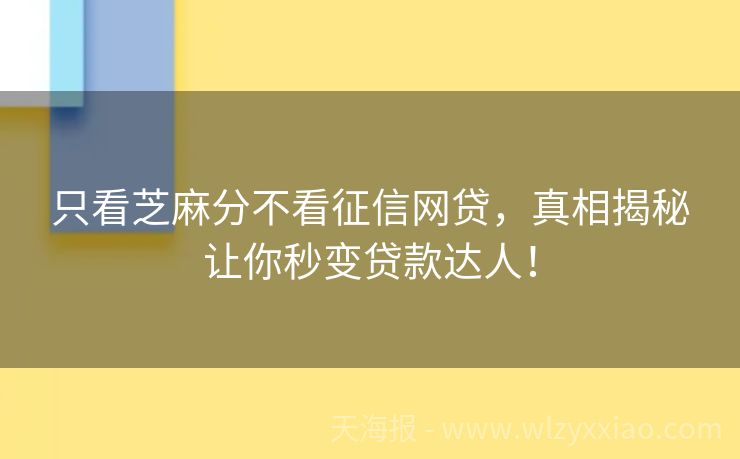 只看芝麻分不看征信网贷，真相揭秘让你秒变贷款达人！
