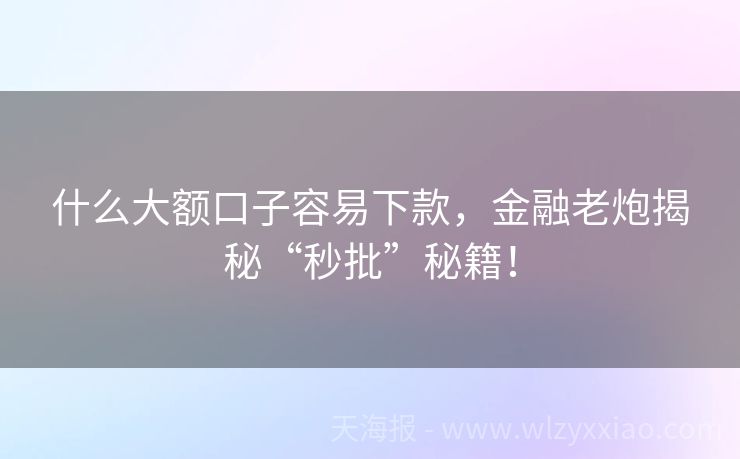 什么大额口子容易下款，金融老炮揭秘“秒批”秘籍！