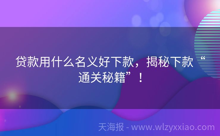 贷款用什么名义好下款，揭秘下款“通关秘籍”！