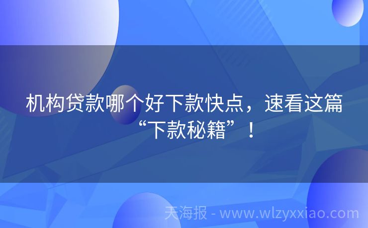 机构贷款哪个好下款快点，速看这篇“下款秘籍”！