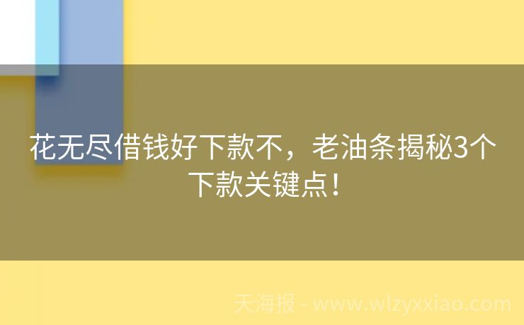 花无尽借钱好下款不，老油条揭秘3个下款关键点！
