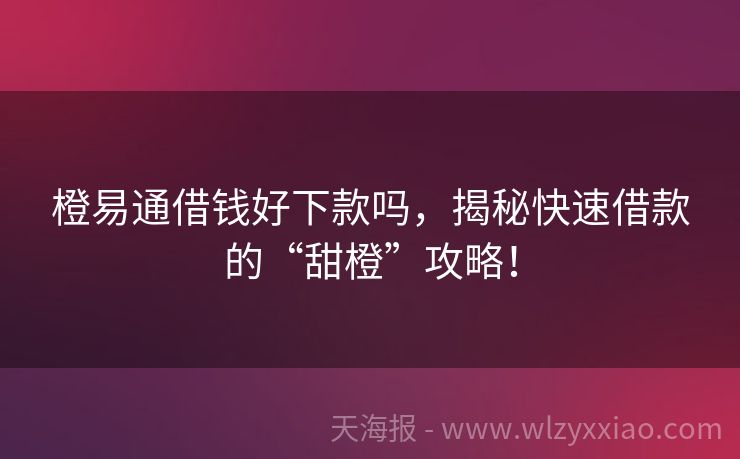 橙易通借钱好下款吗，揭秘快速借款的“甜橙”攻略！