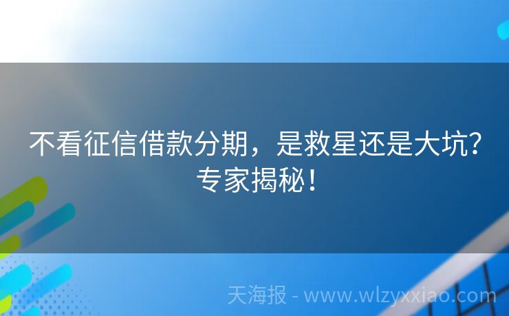 不看征信借款分期，是救星还是大坑？专家揭秘！