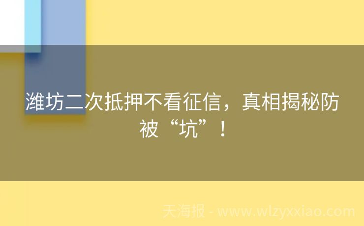 潍坊二次抵押不看征信，真相揭秘防被“坑”！
