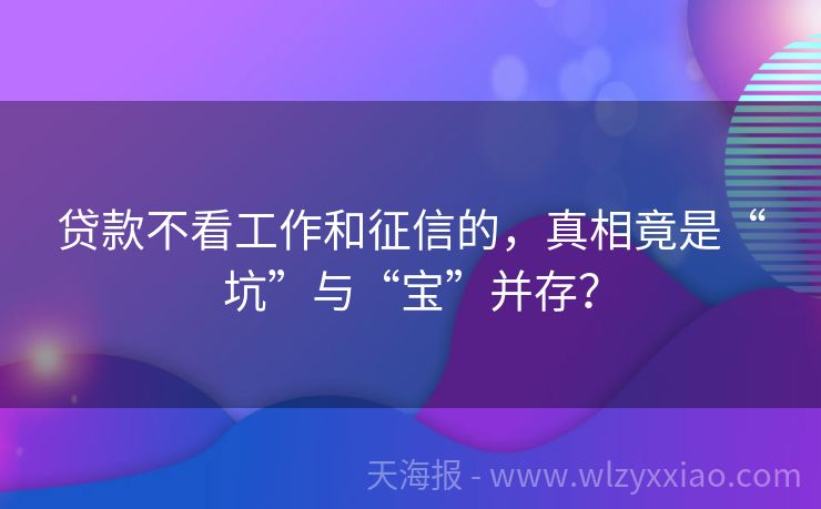 贷款不看工作和征信的，真相竟是“坑”与“宝”并存？
