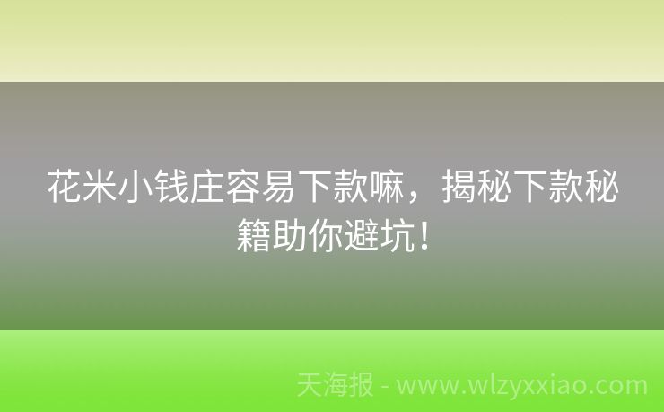 花米小钱庄容易下款嘛，揭秘下款秘籍助你避坑！