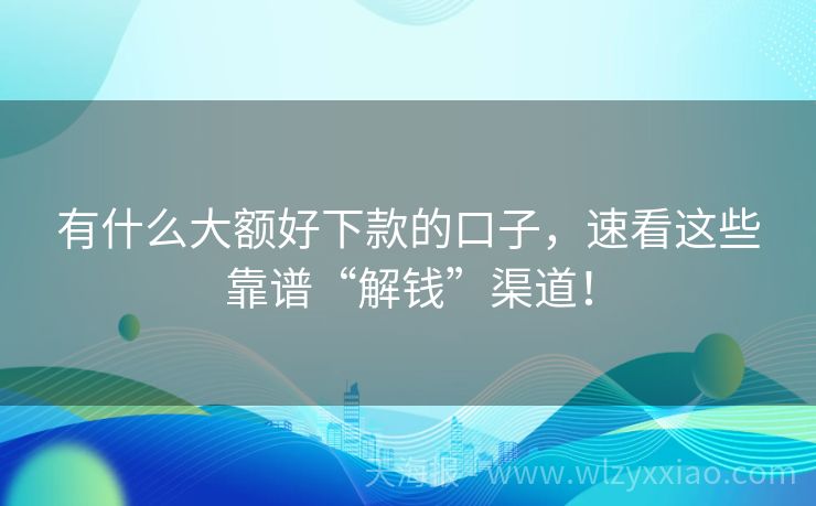 有什么大额好下款的口子，速看这些靠谱“解钱”渠道！