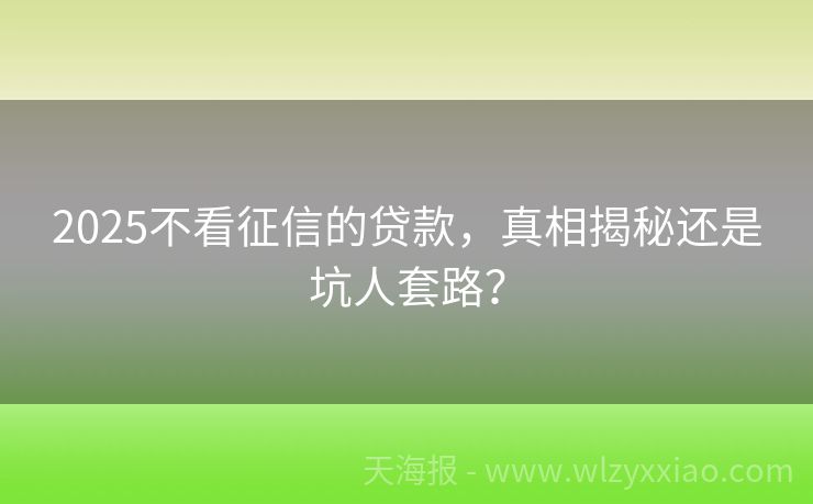 2025不看征信的贷款，真相揭秘还是坑人套路？