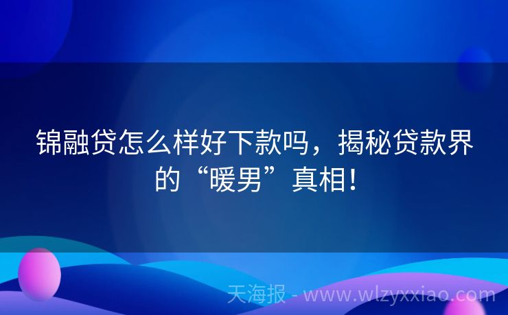 锦融贷怎么样好下款吗，揭秘贷款界的“暖男”真相！