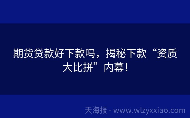 期货贷款好下款吗，揭秘下款“资质大比拼”内幕！